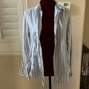 Anthropologie Lace Inset Button Down